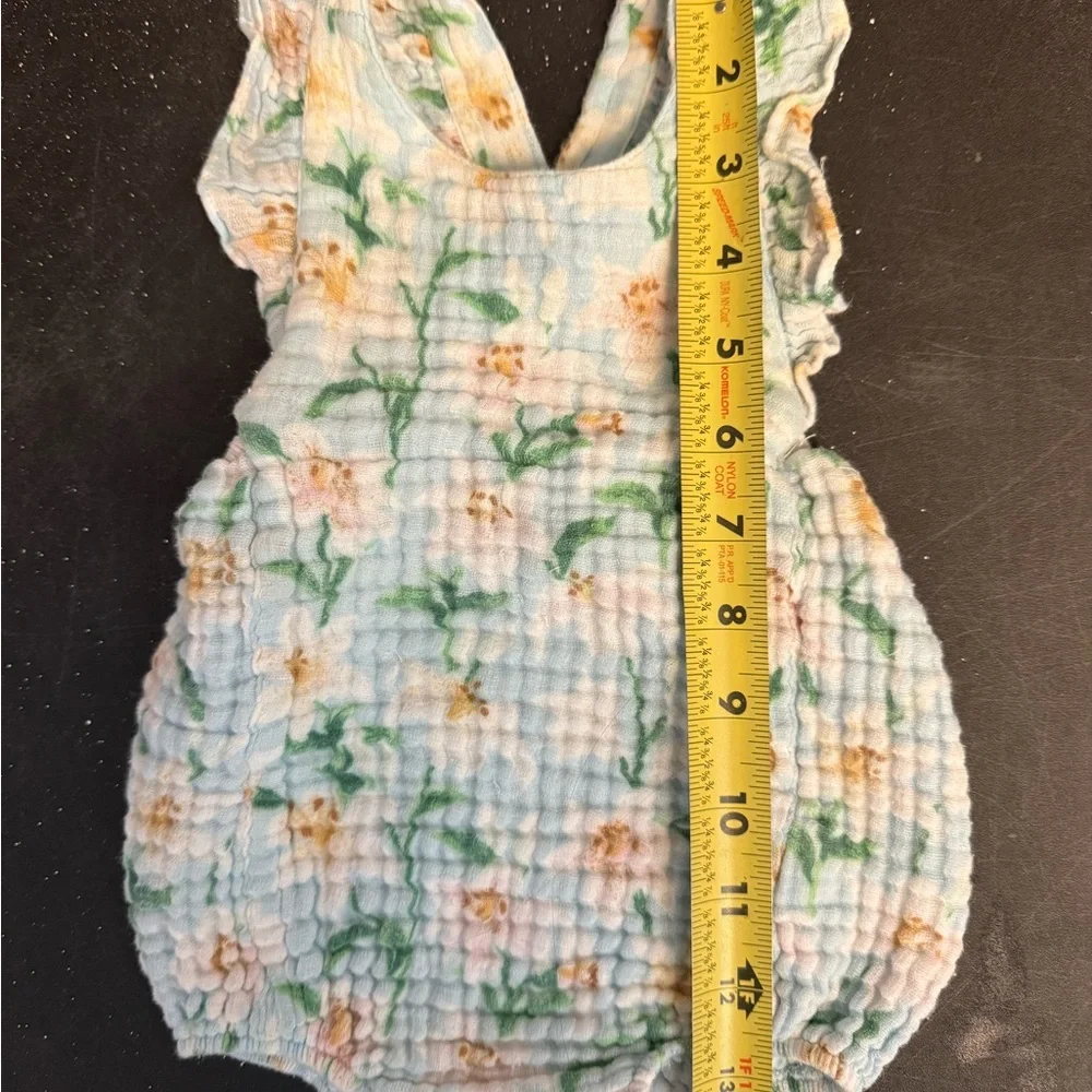 Angel Dear Blue/Ivory Magnolias Cotton Gauze Sunsuit-6-12 Month
